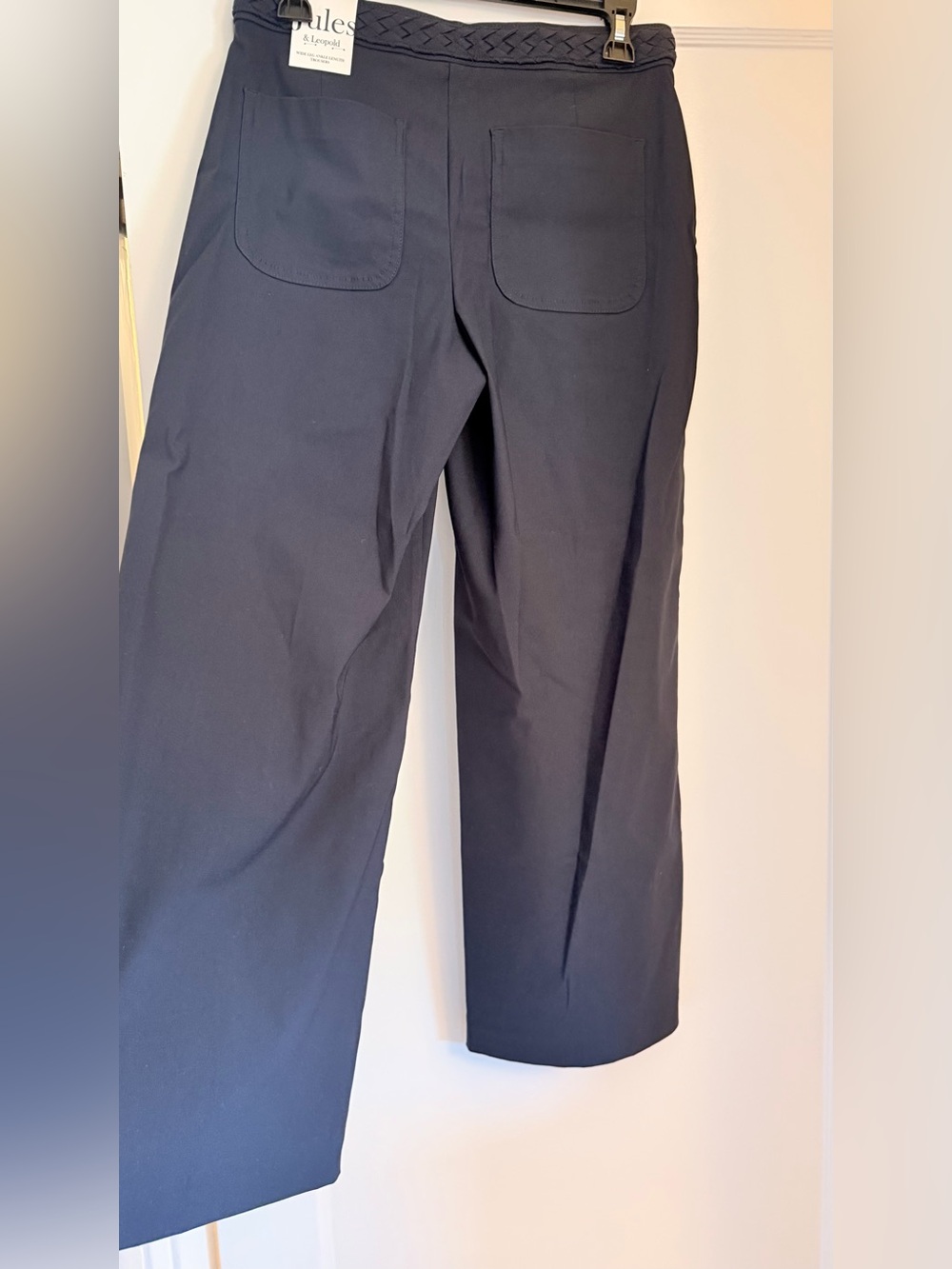 Jules & Leopold Dark Navy Blue Wide-Leg Stretch Cropped Pants with Braided Waist - Picture 3 of 13